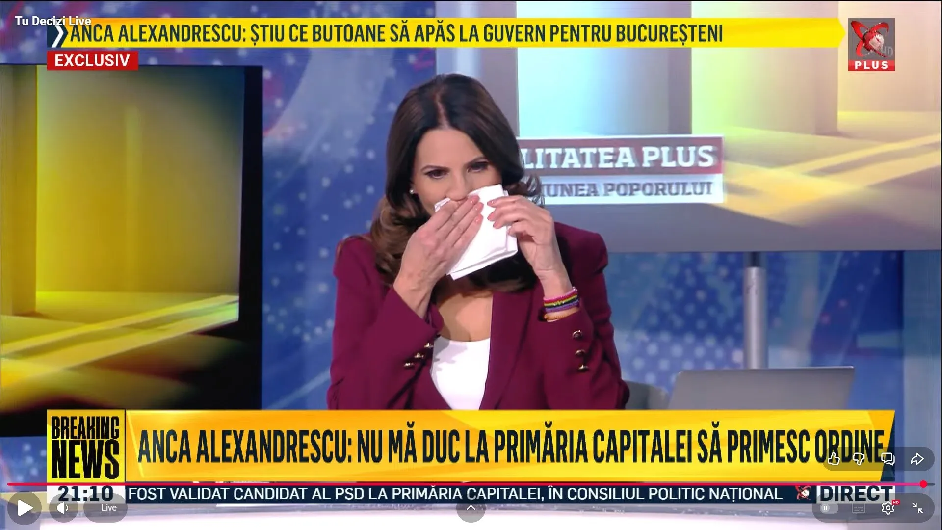 VIDEO/FOTO Anca Alexandrescu, cu lacrimi în ochi în direct la TV: Am decis să candidez la Primăria Capitalei. Biroul (…)