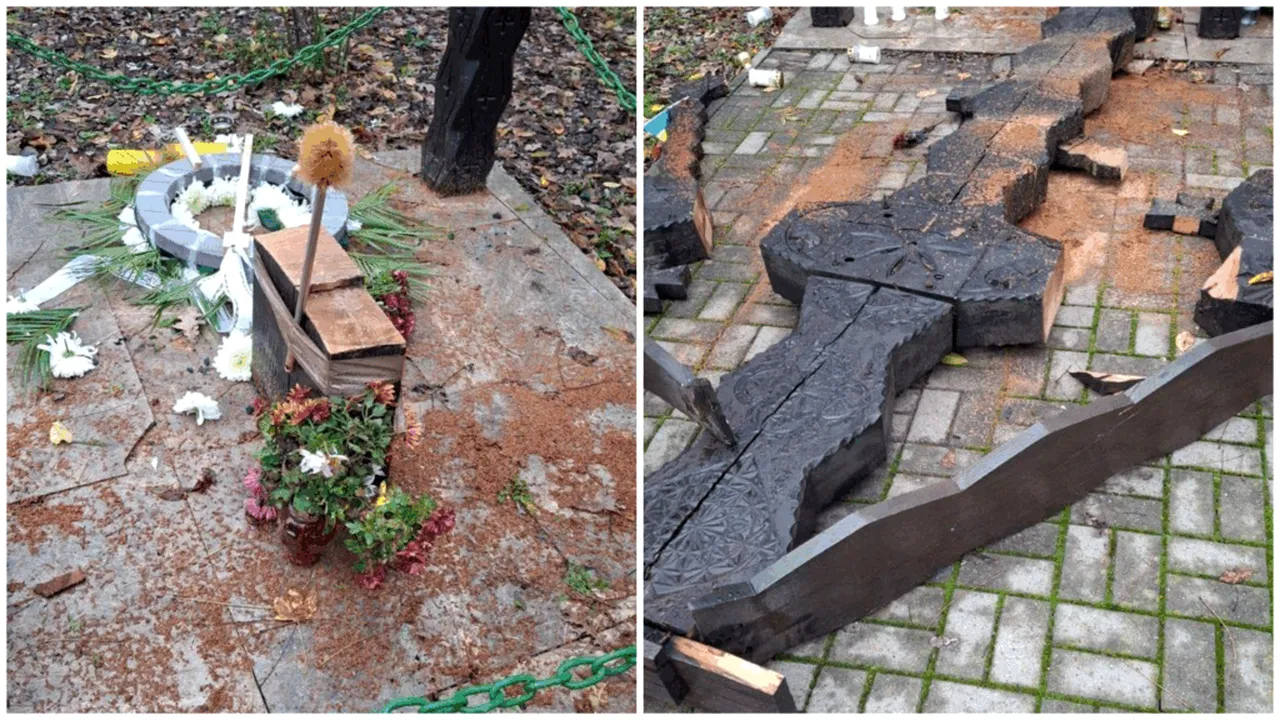 Troiţa din Tâncăbeşti a fost distrusă. Polițiștii au deschis o anchetă