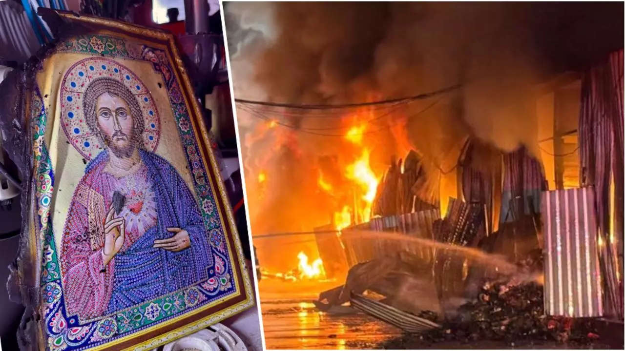 Complexul „Dragonul Roşu” a ars, o icoană cu chipul Mântuitorului Iisus Hristos aflată într-un stand a rămas neatinsă
