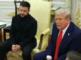 O hartă mare a Ucrainei, cu teritoriile cucerite de Rusia, pusă în fața lui Trump, în Biroul Oval | FOTO