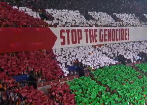 Scenografie pro-Palestina la meciul din Liga Campionilor: „Opriți genocidul!”