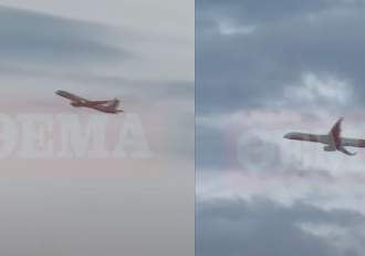 Momente de groază în Grecia! Motorul unui avion care a decolat a luat foc | VIDEO