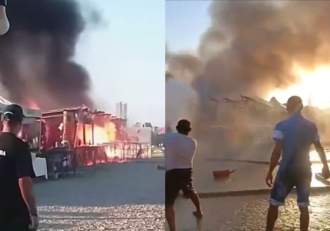 Scene de groază la bâlciul din Oltenița! O terasă a luat foc, după ce un furtun de la o butelie s-a spart | FOTO