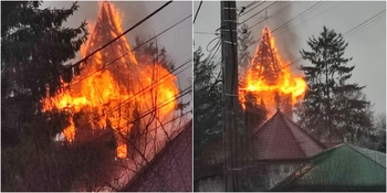 Arde biserica din Luncani. În Bacău, pompierii intervin pentru stingerea incendiului