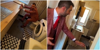 VIDEO Garsonieră cu WC în bucătărie. Sau cu bucătăria în WC. Nu e în Cluj, e în Bucuresti și e de vânzare. Ce preț are