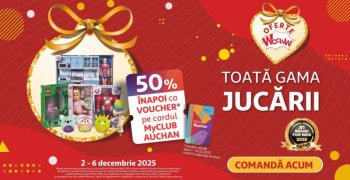 Până pe 6 decembrie, la toată gama de jucării din Auchan primești 50% bani înapoi sub formă de voucher pe cardul de (…)