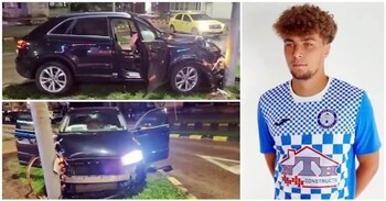 Accident produs de un fotbalist român care s-a urcat băut la volan. A intrat în cu mașina în stâlp