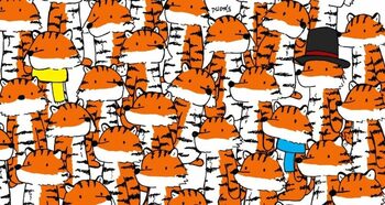 Test de perspicacitate viral. Poţi vedea repede cele patru pisici ascunse printre tigri?