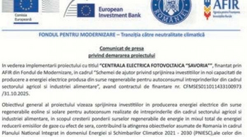 Comunicat de presa privind demararea proiectului cu titlul “CENTRALA ELECTRICA FOTOVOLTAICA “SAVORIA”