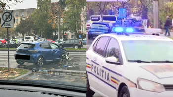 Accident în București! Stâlp de electricitate, prăbușit după ce a fost lovit de o mașină. Autoturismul s-a răsturnat (…)