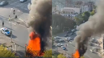 Incendiu violent în Capitală! O autoutilitară a fost cuprinsă de flăcări în trafic