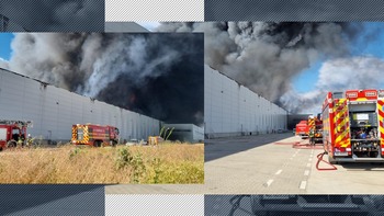 Incediu pe A1. Un parc logistic este mistuit de flăcări