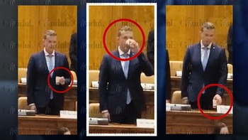 Ionuț Mosteanu, pătruns de solemnitate în Parlament. În timp ce se intona imnul României, Ministrul Apărării sorbea (…)