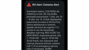 Mesaj Ro-Alert în București: Cod roșu de caniculă / ”Evitați deplasările, expunerea la soare și efortul fizic (…)