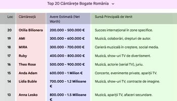 TOP 20 – Cele mai bogate cântărețe din România. Ce averi au Andra Maruță, Delia și cine este pe primul loc, de fapt