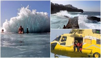 Filmul morţii celor doi români din Tenerife, luaţi de un val uriaş. Au ignorat toate avertismentele