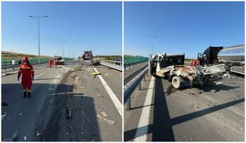 Accident cu trei morţi pe A1, loviţi de o cisternă. Făceau marcaje rutiere