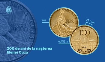 BNR lansează o monedă din aur dedicată Elenei Cuza, la 200 de ani de la naștere