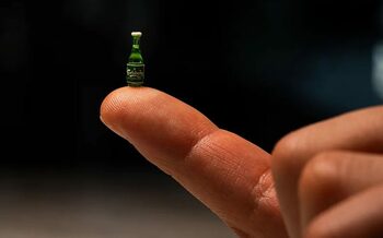 Cea mai mică sticlă de bere din lume are 12 mm și conține o picătură de bere fără alcool. Cine a făcut-o și de ce