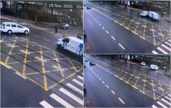 Momentul când o şoferiţă din Iaşi intră într-o dubă a unei firme de curierat şi este aruncată pe trotuar