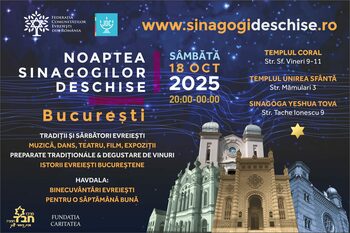 Noaptea Sinagogilor Deschise – sâmbăta viitoare, în Capitală