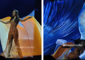 Clipe de panică la Miss Universe! O concurentă a călcat în gol și căzut de pe scenă