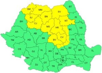 ANM: Județul Brașov, sub avertizare COD GALBEN de ploi și vijelii, până la ora 23.00