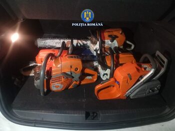 Gorj: Bărbați reținuți după ce au furat noaptea din depozitul unui magazin șapte drujbe