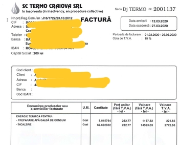 Termo a emis primele facturi cu TVA de 21%. Craiovenii vor plăti căldura mai scump
