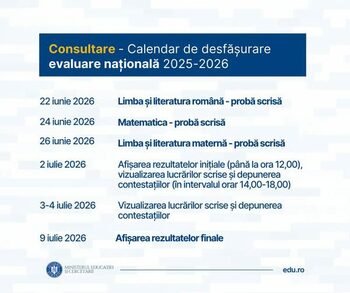MEC a lansat în consultare publică calendarul 2026 pentru Evaluarea națională și Bacalaureat