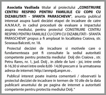 Anunţ Mediu Asociaţia Vasiliada