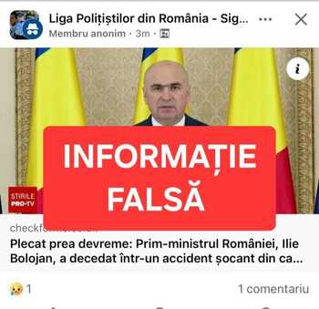 Fake-news care anunţă decesul premierului Ilie Bolojan într-un accident rutier, combătut de către Ministerul de (…)
