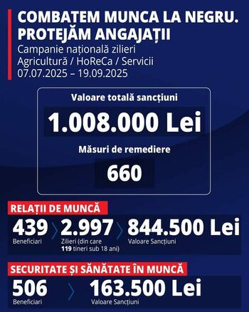Inspecția Muncii a dat amenzi de un milion de lei la companii care foloseau zilieri