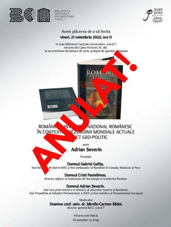Lbertatea de exprimare în ”democrație” - Biblioteca Centrală Universitară a anulat evenimentul lansării volumului (…)