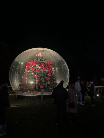 Un hotel britanic dezvăluie un brad de Crăciun impresionant realizat din 100.000 de baloane